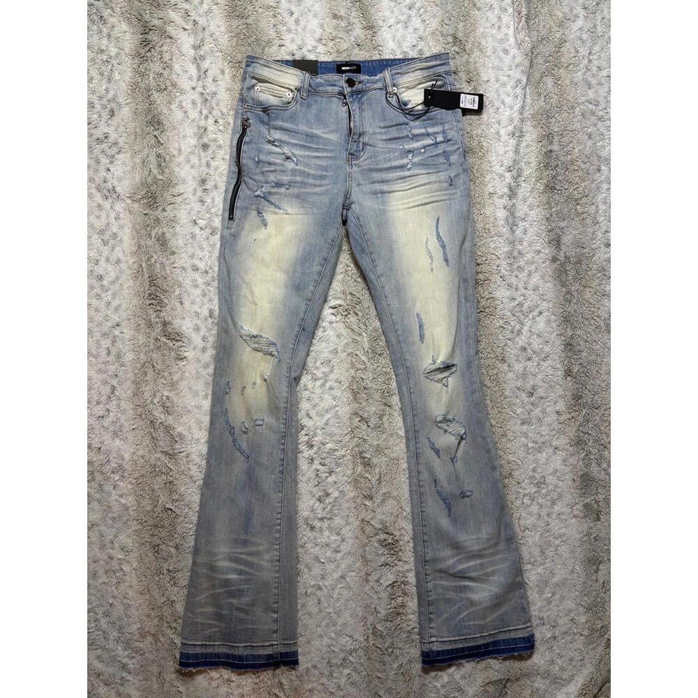 Novamen Distressed Jeans Light Wash Stretch Stacked Skinny 34 30x35 NWT